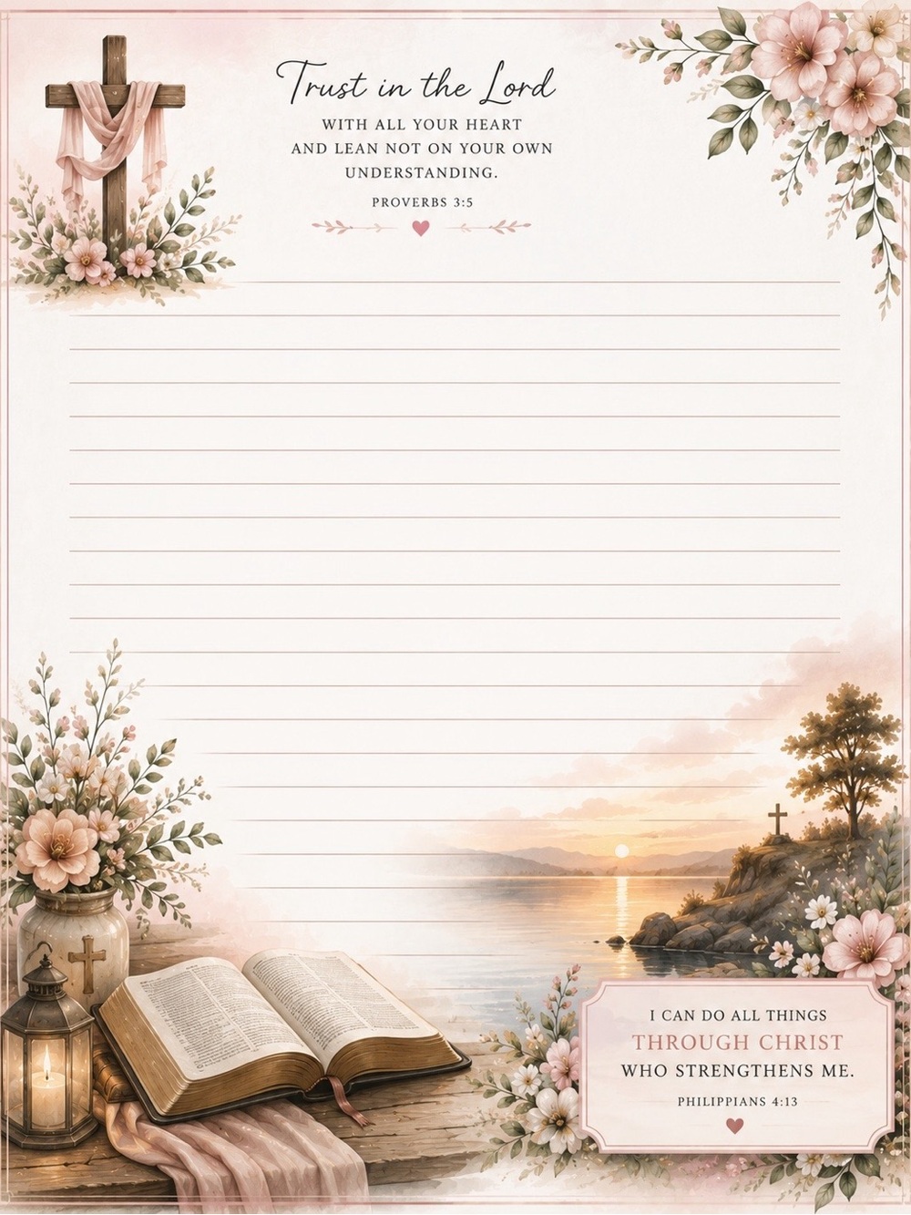 50 page Notepad-Faith-Inspired Floral Lined Writing Paper - Pink